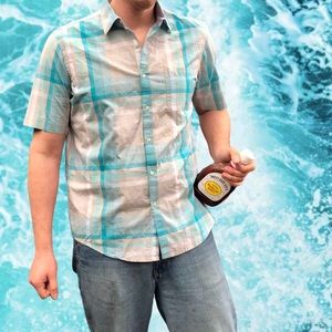 Tasso Elba Teal Plaid Short Sleeve Button-Up in Size L